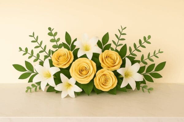 Golden Garden Spray Roses and Lilies Top Table Centrepiece