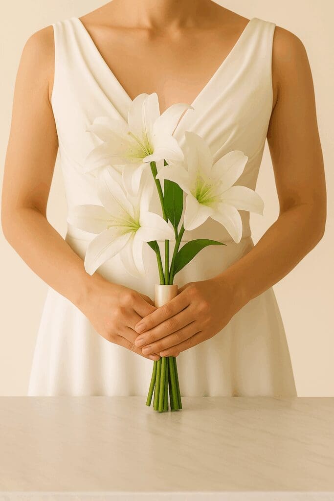 Bride holding the Lily Grace Bridal Bouquet