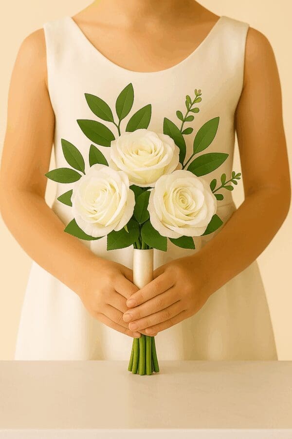 Green Romance Roses and Eucalyptus Flower Girl Bouquet