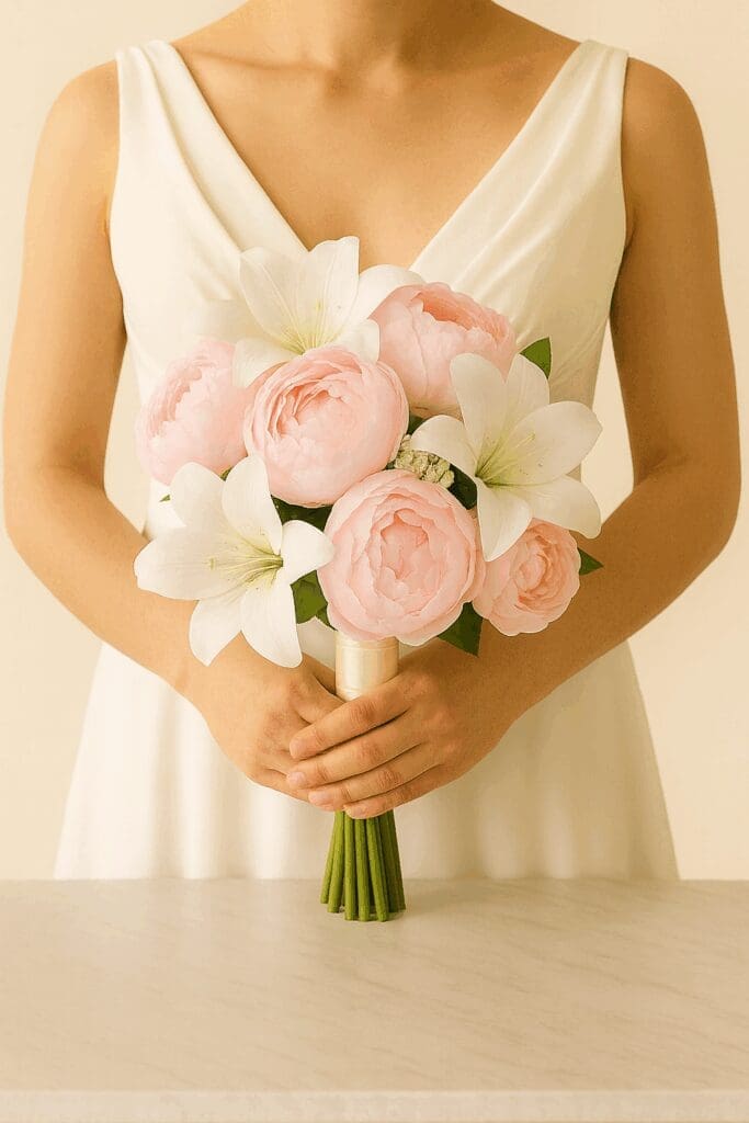 Soft Bloom Peonies and Lillies Bridal Bouquet