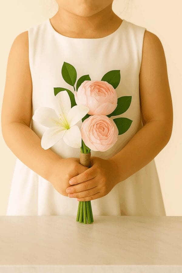 Soft Bloom Peonies and Lilies Flower Girl Bouquet