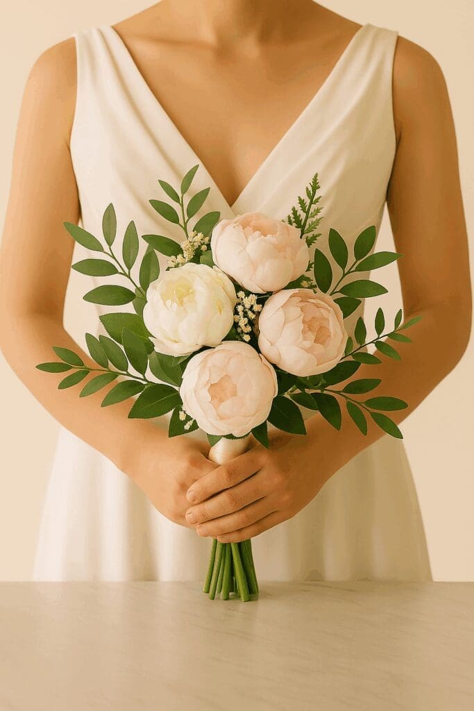 bride holding Wild Peonies bridal bouquet