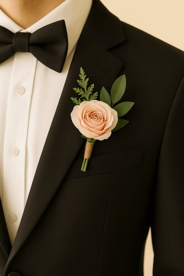 Wild Petal Greens Roses & Peonies Groom & Groomsmen Buttonhole